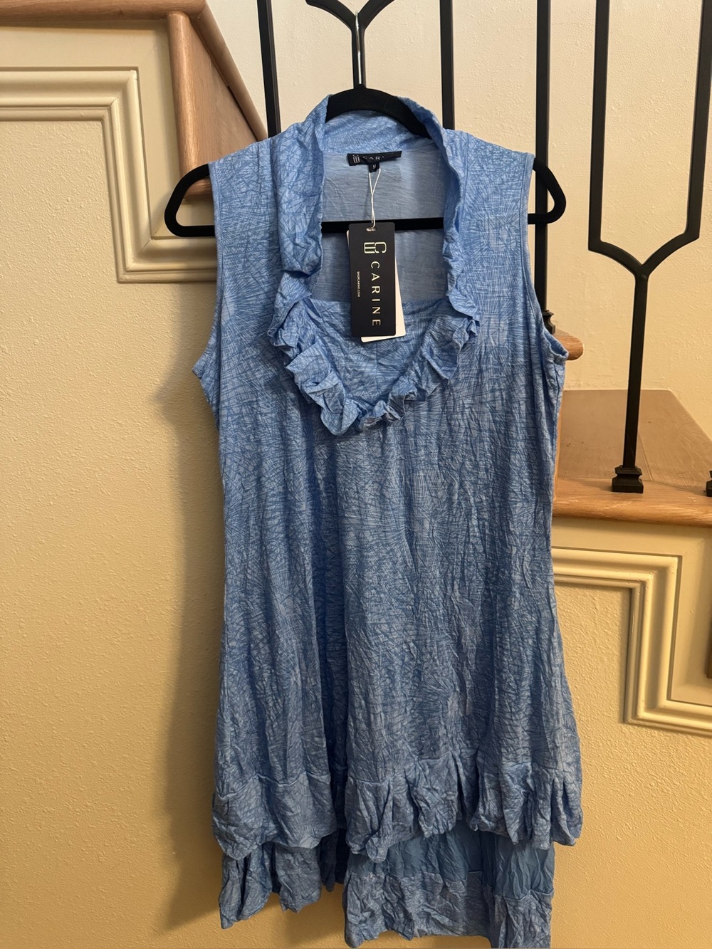 Carine Blue Ruffle Sleeveless Tunic Dress